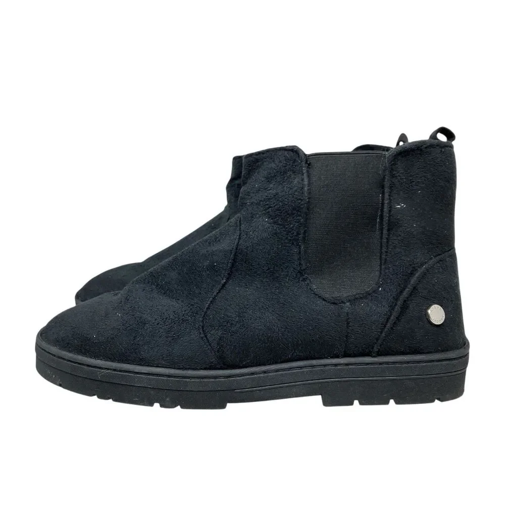 Steve Madden Slipper Boots Mens 10 Black Fabric Upper Faux Fur Lined Clinton